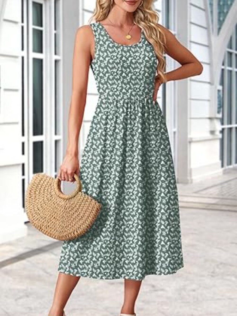 Summer Dresses for Women Flowy Casual Midi Dress Beach Vacation Sundresses with - Picture 4 of 5